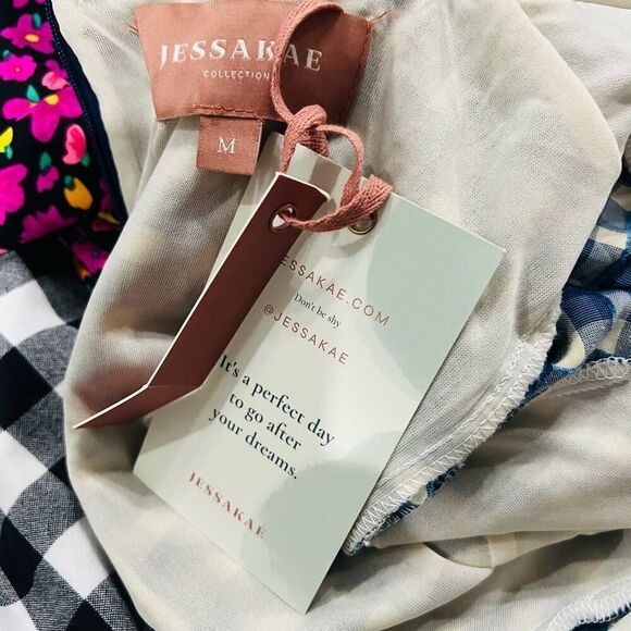 JessaKae Jessy Jane Collar 3/4 Puff Sleeves Blue Check Dress Size Medium - Picture 5 of 7